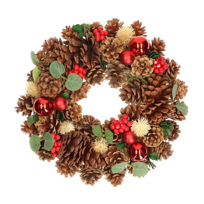 Dennenappel Krans | Kleur: Bruin | Kerst Decoratie | Diameter 34 centimeter | Per krans