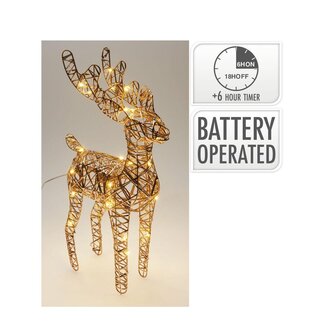 4A LED Reindeer | Colour: Gold | Christmas Decoration | 30 LED Lights | Length 24 centimeter | Width 9 centimeter | Height 37 centimeter | Per reindeer