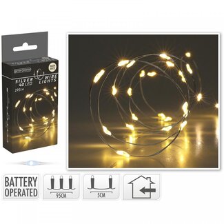 4A Warm White LED Light String Wire on batteries | Colour: Silver | Christmas Decoration | 40 LED Lights | excluding batteries | Length 195 centimeter | Per light string