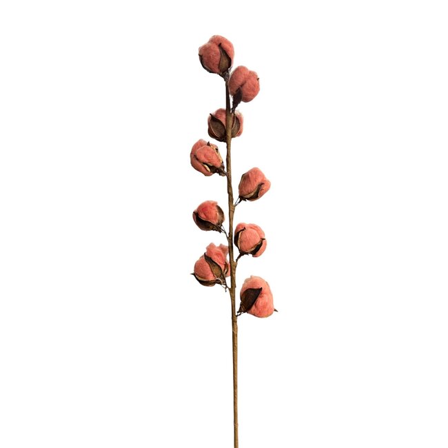 Artificial cotton branch with cotton bolls | Colour: Salmon pink | Length ± 60 centimetre | 9 bolls per stem | Per stem