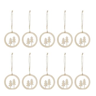 4A Wooden Tree Hanger | Colour: Natural Light Brown | Christmas Decoration | Diameter 10 centimeter | Per 10 hangers