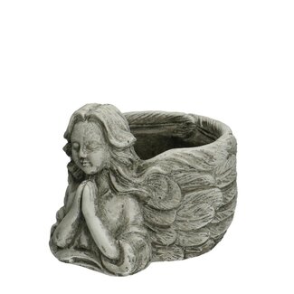 4A Keramieken Pot met Engel | Kleur: Grijs | Allerheiligen Decoratie | Lengte 19 centimeter | Breedte 17 centimeter | Hoogte 14.5 centimeter | Per 4 potten