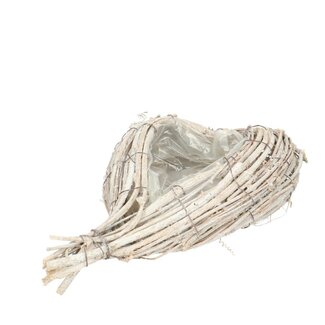 4A Rattan Bloempot Plantenbak Hart  | Kleur: Naturel Wit | Allerheiligen Decoratie | Lengte 29 centimeter | Breedte 18 centimeter | Hoogte 7 centimeter | Per 2 harten