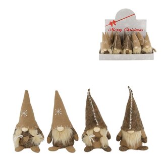4A Gnome Assorted | Colour: Brown | Christmas Decoration | Diameter 7 centimetre | Height 15 centimetre | Per 24 gnomes