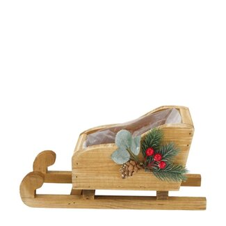 4A Houten Slee Bloempot | Kleur: Natuurlijk Lichtbruin | Kerst Decoratie | Lengte 25 centimeter | Breedte 10 centimeter | Hoogte 12 centimeter | Per slee