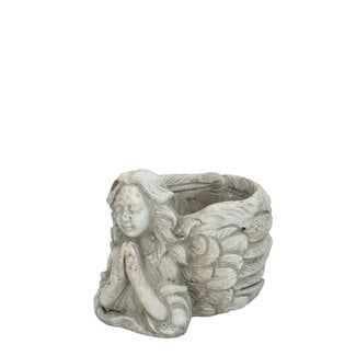 4A Keramieken Pot met Engel | Kleur: Grijs | Allerheiligen Decoratie | Lengte 16 centimeter | Breedte 13 centimeter | Hoogte 12 centimeter | Per 12 potten