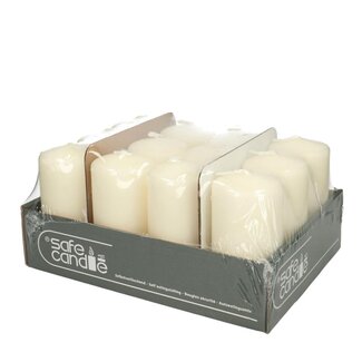 4A Stompkaars “Safe Candle” | Kleur: Crèmekleurig | Diameter 5 centimeter | Hoogte 10 centimeter | ± 25 branduren | Per 12 kaarsen