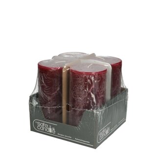 4A Rustieke Stompkaars “Safe Candle” | Kleur: Wijnrood | Diameter 7 centimeter | Hoogte 14 centimeter | ± 69 branduren | Per 4 kaarsen