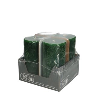 4A Rustic Pillar Candle “Safe Candle” | Colour: Green | Diameter 7 centimetre | Height 14 centimetre | ± 69 burning hours | Per 4 candles
