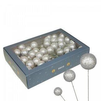 4A Sparkling Christmas Bauble Stems Assortment | Colour: Silver | Christmas Decoration | Diameter 20, 30 and 40 millimetre | Per 100 Christmas baubles