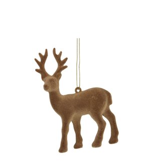4A Flock Rendier Hanger | Kleur: Bruin | Kerst Decoratie | Lengte 10 centimeter | Hoogte 13 centimeter | Per 2 hangers