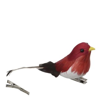 4A Vogel met Clip | Kleur: Rood | Kerst Decoratie | Lengte 12.5 centimeter | Breedte 3 centimeter | Per 8 vogels