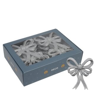4A Bow | Colour: Silver | Christmas Decoration | Length 13 centimetre | Width 11 centimetre | Per 12 bows