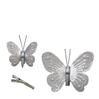 4A Schmetterling mit Clip | Farbe: Silber | Weihnachtsdekoration | Lengte 5 - 8 centimeter | Per 10 Schmetterlinge