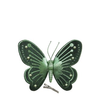 4A Schmetterling mit Clip | Farbe: Grün | Weihnachtsdekoration | Länge 12 centimeter | Breite 9.5 centimeter | Pro 3 Schmetterlinge