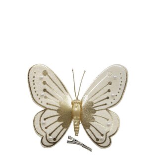 4A Vlinder met Clip | Kleur: Goud | Kerst Decoratie | Lengte 12 centimeter | Breedte 9.5 centimeter | Per 3 vlinders