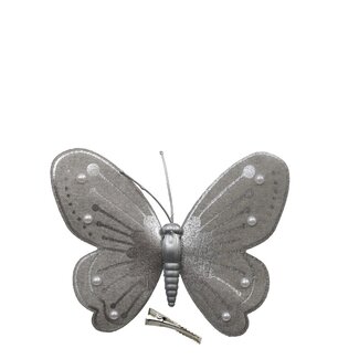 4A Vlinder met Clip | Kleur: Zilver | Kerst Decoratie | Lengte 12 centimeter | Breedte 9.5 centimeter | Per 3 vlinders