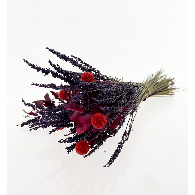 Bouquet de fleurs séchées "Spécialement pour toi" | Longueur ± 35 centimètres | Avec eucalyptus séché, lavande et craspédias rouges