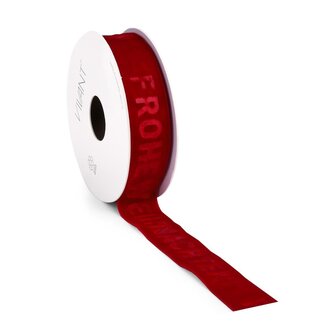 4A Ruban en velours “Joyeux Noël” | Couleur : Rouge | Décoration de Noël | Largeur 25 millimètre | Longueur 5 mètre | Par rouleau