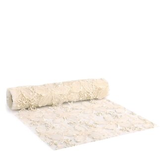 4A Chemin de table “Florette” | Couleur : Crème | Décoration de Noël | Largeur 28 centimètres | Longueur 2 mètres | Par rouleau