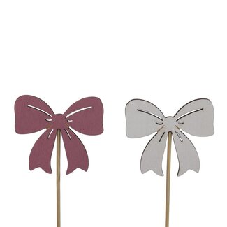 4A Schleifenstecker | Farbe: Weiß Rosa | Weihnachtsdekoration | Länge Stecker ± 20 Zentimeter | Länge Schleife 7 Zentimeter | Breite 6 Zentimeter | Pro 10 Stecker