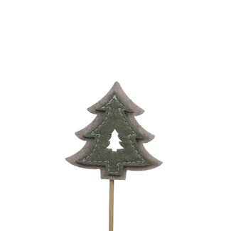 4A Pic sapin de Noël en feutre | Couleur : Vert | Décoration de Noël | Longueur du pic ± 20 centimètre | Longueur du sapin de Noël 6.5 centimètre | Par 10 pics