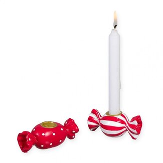 4A Bougeoir Candy | Couleur : Rouge | Décoration de Noël | Diamètre 1.2 centimètre | Hauteur 8 centimètre | Par 6 bougeoirs