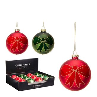 4A Weihnachtskugeln mit Schleife, sortiert | Farbe: Gemischte Farben | Weihnachtsdekoration | Durchmesser 8 Zentimeter | Pro 12 Weihnachtskugeln