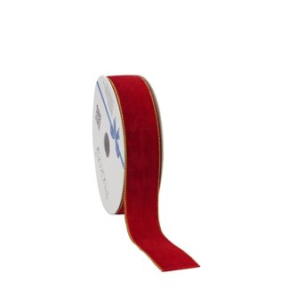 4A Samt-Lurex-Band | Farbe: Rot | Weihnachtsdekoration | Breite 25 Millimeter | Länge 10 Meter | Pro Rolle