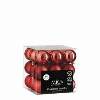 4A Boules de Noël assorties en plastique | Couleur : Rouge | Décoration de Noël | Diamètre 6 centimètres | Par 27 boules de Noël