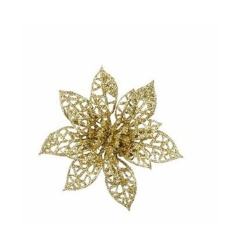 4A Clip de poinsettia | Couleur : Or | Décoration de Noël | Diamètre 8 centimètres | Par 6 clips