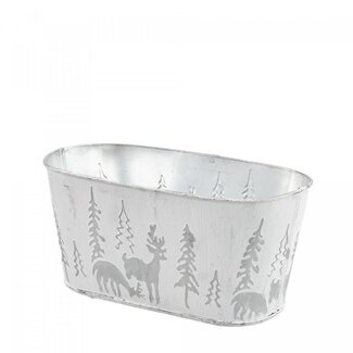 4A Pot de fleurs Jardinière en zinc “X-Mas” | Couleur: Blanc Gris | Décoration de Noël | Longueur 21.5 centimètre | Largeur 11 centimètre | Hauteur 10.5 centimètre | Par 10 pots de fleurs
