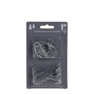 4A Crochets pour boules de Noël 100 x petits 50 x grands | Couleur : Argent | Décoration de Noël | Par 150 crochets