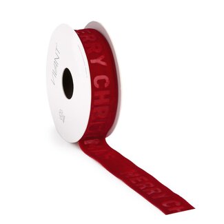 4A Samtband “Merry Christmas” | Farbe: Rot | Weihnachtsdekoration | Breite 25 Millimeter | Länge 5 Meter | Pro Rolle