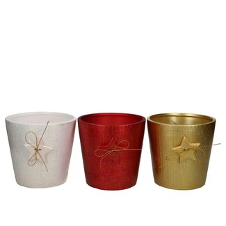 4A Pot de fleurs en céramique "Étoile" | Couleur : Couleurs assorties | Décoration de Noël | Diamètre 13 centimètres | Hauteur 12 centimètres | Par 6 pots