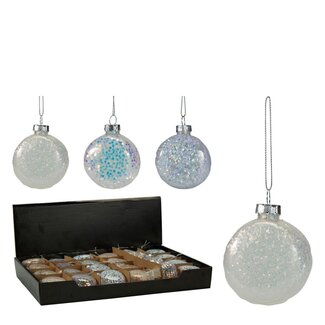 4A Boules de Noël macaron assorties | Couleur : Blanc naturel | Décoration de Noël | Diamètre 7 centimeter | Par 24 boules de Noël