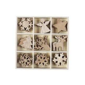 4A Décoration de Noël en bois | Couleur : Brun clair | Décoration de Noël | Diamètre 4 centimètres | Par 36 pièces