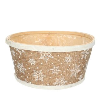 4A Pot de fleurs en bois “Snowflake” | Couleur : Marron | Décoration de Noël | Diamètre 22 centimeter | Hauteur 11 centimeter | Par 10 pots