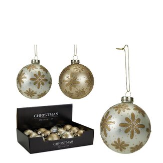4A Weihnachtskugeln „Flora“ Sortiert | Farbe: Goldfarben | Weihnachtsdekoration | Durchmesser 8 Zentimeter | Pro 12 Weihnachtskugeln