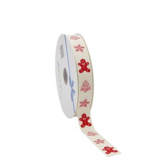 4A Ruban en coton "Christmas" | Couleur : Rouge | Décoration de Noël | Largeur 15 millimètres | Longueur 20 mètres | Par rouleau