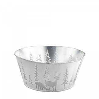 4A Zinkschale-Pflanzgefäß “X-Mas” | Farbe: Weiß-Grau | Weihnachtsdekoration | Durchmesser 19.5 Zentimeter | Höhe 9 Zentimeter | Pro 10 Schalen