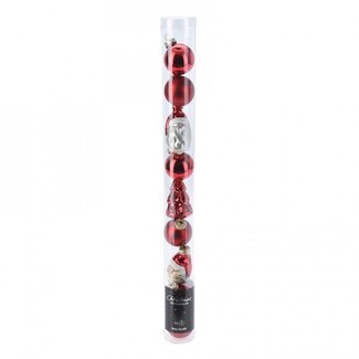 4A Mini boules de Noël assorties | Couleur : Rouge | Décoration de Noël | Diamètre 3 centimètres | Par 9 boules de Noël