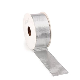 4A Ruban métallisé | Couleur : Argent | Décoration de Noël | Largeur 40 millimeter | Longueur 25 meter | Par rouleau