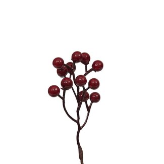 4A Décoration branche de baies | Couleur : Rouge foncé | Décoration de Noël | Longueur 17 centimètres | Par 12 branches