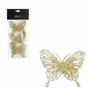 4A Clip papillon | Couleur : Doré | Décoration de Noël | Diamètre 10 centimètre | Par 3 clips