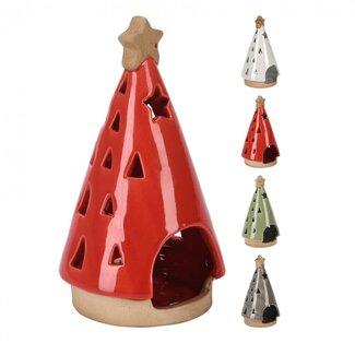 4A Teelichthalter Weihnachtsbaum | Farbe: Gemischte Farben | Weihnachtsdekoration | Durchmesser 9 Zentimeter | Höhe 15.5 Zentimeter | Pro 12 Teelichthalter
