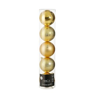 4A Boules de Noël en plastique | Couleur : Or | Décoration de Noël | Diamètre 15 centimètres | Par 5 boules de Noël