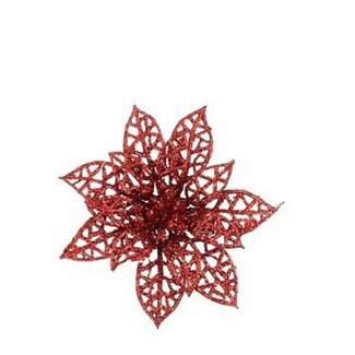 4A Poinsettia-Clip | Farbe: Rot | Weihnachtsdekoration | Durchmesser 8 Zentimeter | Pro 6 Clips
