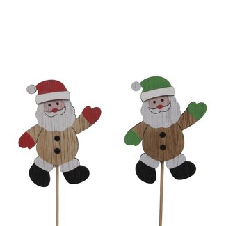4A Pique Père Noël | Couleur : Couleurs mélangées | Décoration de Noël | Longueur 4.5 centimètre | Largeur 7.5 centimètre | Longueur de la pique 20 centimètre | Par 12 piques