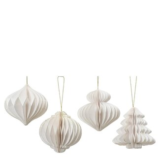 4A Figurine 3D Suspension pour sapin de Noël Assortie | Couleur : Blanc naturel | Décoration de Noël | Diamètre 8 centimètres | Par 16 suspensions